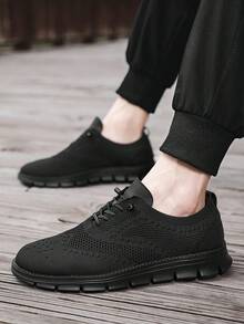 男士轻便透气网眼运动鞋，黑色时尚休闲鞋，舒适大码乐福鞋，送给丈夫的绝佳礼物