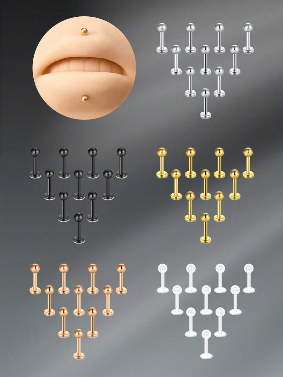 CIZME 16G Lip Labret Medusa Monroe Rings Studs Stainless Steel Tragus Helix Cartilage Earring Stud Rings Piercing Jewelry Bar Length 6mm 8mm 10mm 12mm Mix Color - Lip Rings - View 1