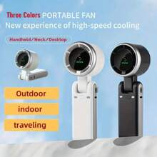 1PC Mini Portable Fan Neck Mounted Fan Foldable Ru Handheld Turbo Fan, USB Rechargeable 3600 MAh Battery, 5 Speed,Mute, Adjustment, Compact, Lightweight And Energy Saving, Suitable For Outdoor Activities, Travel And Office