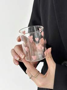 1 件可爱心形玻璃杯，钻石玻璃手柄杯，耐热家用玻璃水杯，早餐牛奶杯，办公室下午茶拿铁杯，果汁饮用杯，情侣水杯，节日礼品杯，送给家人和朋友的礼物，返校用品