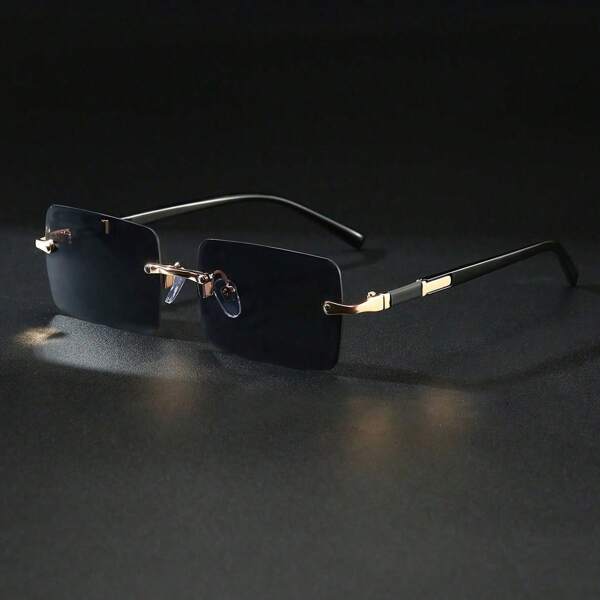 1pc Rimless Sunglasses Rectangle Women Men Shades Small Square Sun Glasses For Female Male Beach Vacation Travel Eyewear