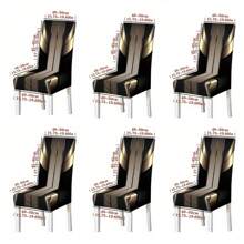 1/4/5/6/7 Stücke Stuhlhussen-Tischdecken-Set, 5 Stücke Set/7 Stücke Set (1 Tischdecke + 4 Stuhlhussen oder 1 Tischdecke + 6 Stuhlhussen) Schwarz und Gold, einfach und retro, elegante und prachtvolle geometrische Druckmuster / Stuhlhussen-Set, geeignet für Inneneinrichtung Zuhause, Restaurant, Hotel, moderne Alltagsdekoration. Tischdecke für quadratische Tische geeignet, elastische Stuhlhussen waschbar