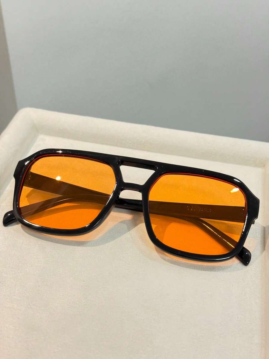 1 pieza Gafas de moda con doble puente de forma geométrica, accesorios de playa casuales para mujeres. Tonos básicos y adecuados para jerséis, vaqueros, pantalones de chándal, sudaderas, chaquetas, vestidos y camisas de manga larga. Atuendos elegantes y con estilo para salidas familiares, viajes y vacaciones.