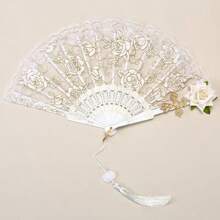 Abanico plegable vintage de rosas de estilo flamenco español - Elegante abanico de mano negro para damas, adecuado para fiestas y bodas, perfecto para decoración de habitaciones