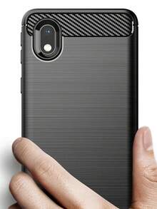 Funda Uso Rudo Con Clip Para Samsung Galaxy A01 Core Estuche Protectora Resistente Celular Compatible Antigolpes Cover Accesorios - FUNDA ASPECTO FIBRA DE CARBONO NEGRO AZUL - Ver 2