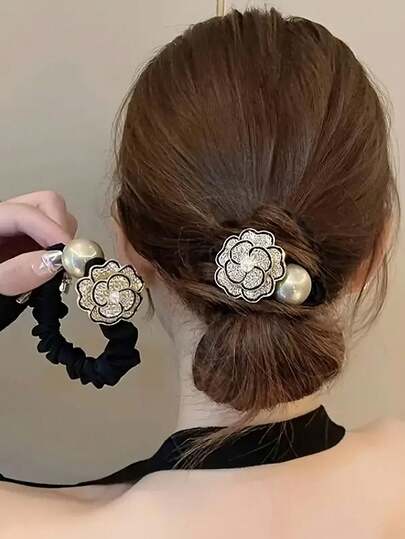2pcs Elegant Crystal Hair Scrunchies, Soft Fiber Ponytail Holders, Shiny Accessories For Women, Suitable For Spring/Summer