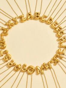 1pc Stainless Steel Asymmetrical Letter & Bubble 3D Pendant Necklace, Fashionable Jewelry Gift For Women - Yellow Gold - View 4