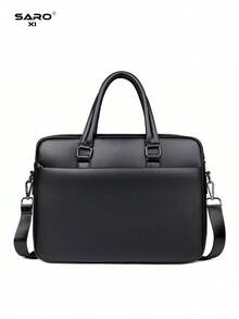 saroxi 男士公文包，经典大容量电脑包，PU 皮革简约纹理办公室/工作通勤包，适合送给丈夫的礼物，秋季 - 黑色 - 查看 6