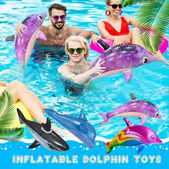 1pc Inflatable Shark/Dolphin, Summer Inflatable Animal Pool Floats, Adult Blow Up Shark/Dolphin Beach/Pool Swim Accessories, Birthday Party Decor Gift, Beach Essentials
