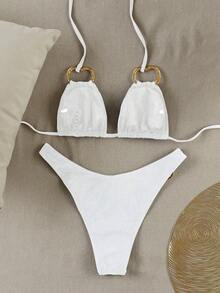Bộ bikini nữ Polovedo chính hãng mới ra mắt mùa Xuân/Hè, thanh lịch, gợi cảm, màu trắng trơn, thích hợp cho đi biển, dự tiệc và hẹn hò. - trắng - Xem 3