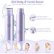 COSYGLOW Bikini Trimmer For Women, 2 In 1 Lady Facial Razor, IPX7 Waterproof Wet & Dry Body Hair Remover, Rechargeable Pubic Hair Trimmer, Electric Shaver For Face Underarm Leg Arm - 紫色 - 查看 3