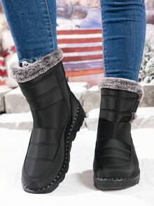 بوت ثلج نسائية متوسطة الطول مبطنة حرارياً، مقاومة للماء وغير انزلاقية، برأس مستدير وكعب مسطح، مناسبة للخارج في الشتاء، المقاس من 36 إلى 45