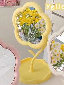 1个花朵造型化妆镜，1个带托盘的旋转桌面镜，适用于书桌、卧室、浴室、客厅、房间装饰、家居装饰、化妆、价格实惠、房间装饰、梳妆台、旅行、卧室、化妆配件、镜子、梳妆镜、价格实惠、圣诞礼物、化妆品、化妆工具、便宜货、礼物、女士礼物、圣诞礼物 - 彩色 - 查看 17