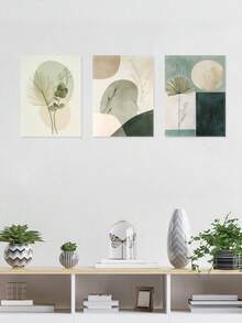 3pcs Abstract Design Wall Art Decor, Organic Shapes Modern Artwork, Plant Elements Canvas Print Wall Arts, Calm Palette Posters, Nature Motifs Paintings, Modern Wall Arts, Poster, Room Aesthetic, Ideal Gift, Optional Framed ,Wall Art With Frame