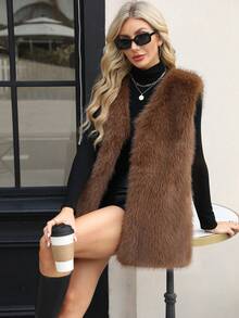 Damen Kunstfell Kurze Weste, Herbst/Winter