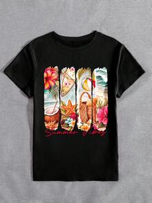 T-shirt a maniche corte con scollo rotondo a tema estivo spiaggia "DEAR MOLLY", adatta per feste, raduni e varie occasioni, tutto l'anno, un regalo ideale per la mamma - nero - Visualizzare 4