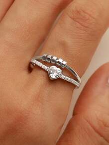 GAGAFEEL 1 anel giratório com strass em formato de coração, elegante, personalizado e versátil, em prata esterlina S925, moderno e simples, para presentear mulheres/meninas/namoradas