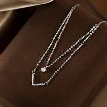 1pc Simple Rhinestone Layered V-Shaped Necklace For Women, Delicate Clavicle Chain Graduation Gift