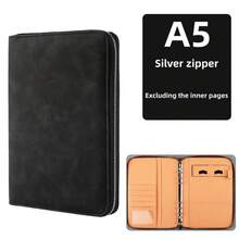 商务拉链组合笔记本 A5 活页记事本，多功能仿皮会议笔记本，带卡槽和手机支架，学校用品，返校 - A5 loose-leaf style - 查看 23