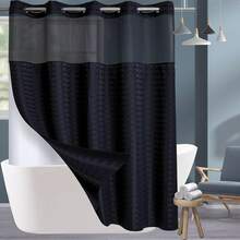 Wide Hotel Fabric Shower Curtain With Snap In Liner 108" X 74" For Bathroom Machine Washable Waterproof Repellent Shower Curtain (White 108" (W) X 74"(H)) - 格紋黑色 - 查看 1