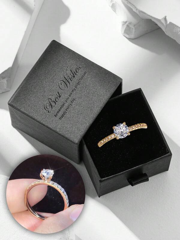 Elegant Cubic Zirconia Ring, Platinum Plated Copper Simulated Diamond, Suitable For Women Engagement, Wedding And Gift Occasions