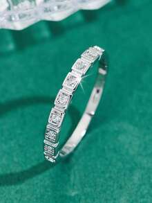 1pc Sparkling Elegant Cubic Zirconia Square & Round Shape Ring - Silver - View 2