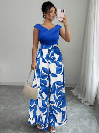 Women's Resort Floral Print Wide Leg Elegant Sleeveless Jumpsuit