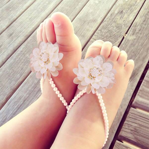 1 paire de chaussures pour bébé perlées faites à la main, bracelets de cheville de fleur pour bébé, accessoires de photographie pour filles