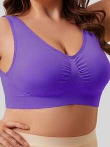 1pc Seamless Wireless Supportive Lift Adjustable Plus Size Women Sports Bra With Removable Pads, Comfortable For Yoga, Sleep - Bold Plum - View 6