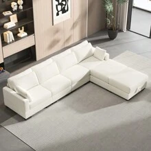 Sofá loveseat, sofá modular, tapizado en pana, con cojines y respaldo desenfundables, sofá moderno, sofá individual, reposapiés, reposabrazos anchos, adecuado para salón, dormitorio, apartamento, beige/gris