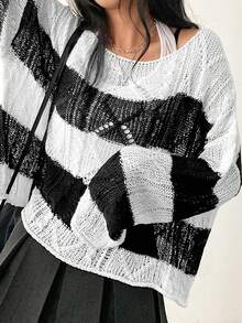2025 Spring/Autumn New Arrival Women Casual Loose Fit Long Sleeve Tops - Black and White - View 6