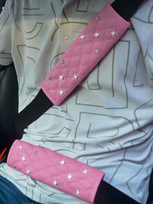 2pcs Car Diamond Shoulder Protector Pads, Leather Car Anti-Pinch Protection Covers - Black - View 6