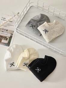 5 Pairs Spring & Summer Women Elegant Casual Invisible Socks With Bow Design - Multicolor - View 4