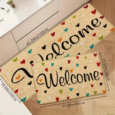1pc Cozy And Soft Yellow Heart & Letter Print Floor Mat, Non-Slip Absorbent Washable Kitchen Mat, Durable Anti-Fatigue Rug, Rectangular Low Pile Carpet For Living Room, Bedroom, Kitchen, Laundry Room, Bathroom
