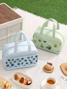 男女皆宜的保温午餐袋，高饱和度色彩设计和水果印花图案的保温冷藏袋，带拉链和顶部提手的可爱大容量午餐盒收纳手提袋，多功能便携式午餐袋保温手提袋，可重复使用的耐用涤纶材质，适用于露营、通勤、上学、工作、野餐、海滩、旅行 - 彩色 - 查看 7