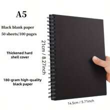 A5/A4 Black Paper Sketchbook, Spiral Bound Black Cardboard Drawing Pad, Blank Black Paper Sketch Book,Back To School,School Supplies