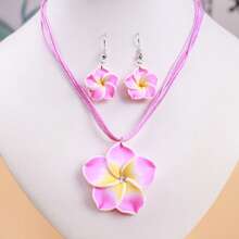 3 pièces/Set de colliers pendentifs et boucles d'oreilles femme fleurs d'été , ensemble de bijoux mode