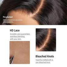 30 英寸 13x6 高清蕾丝前假发，戴上即走，5x5 无胶真人混合头发，预先拔取婴儿头发，200 密度透明骨直蕾丝前假发，女士自然黑色，1B# 13X6 蕾丝前假发