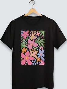 Camiseta Algodão Verão Juvenil e Infantil Unissex Flor Flores Menino Menina - Preto - Visão 1