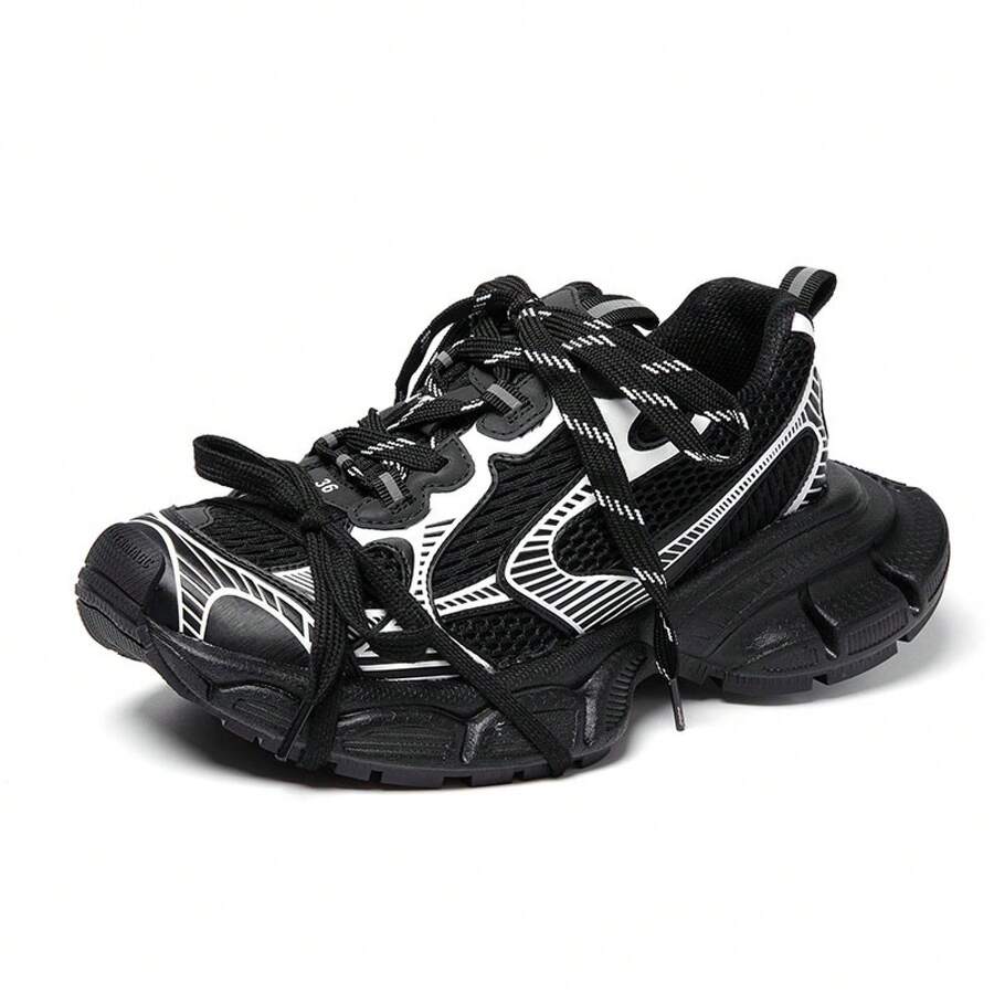 Thick-Soled Comfortable Dad Shoes Classic Casual Versatile Women's Height-Increasing Shoes Spring And Autumn New Men's Shoes Unisex - 黑與白 - 查看 1