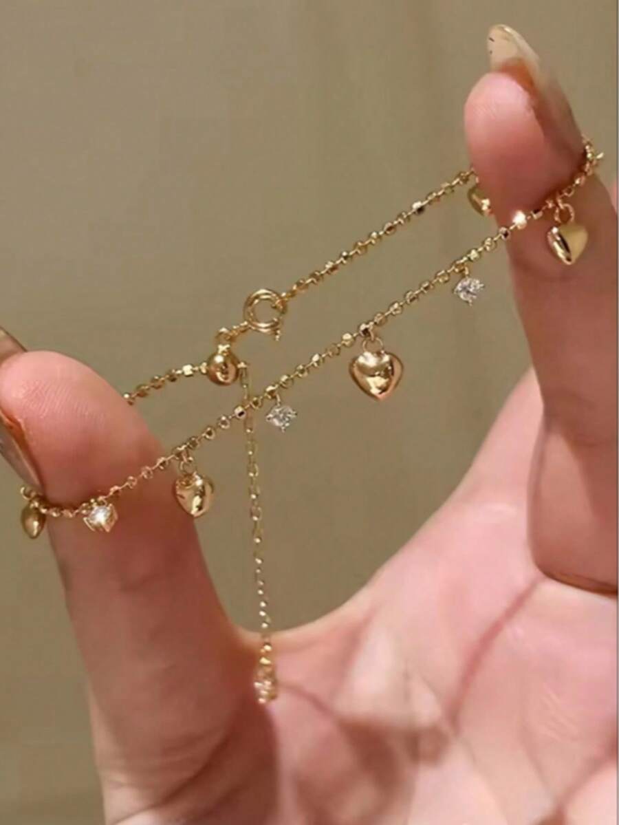 1件装奢华水钻心形手链，女士款，派对/送友礼物