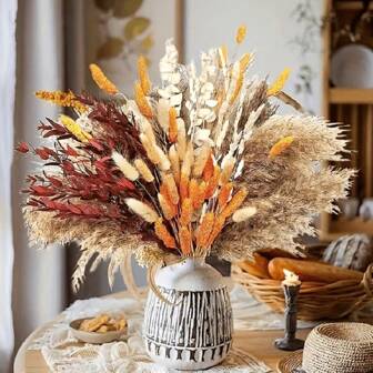 80 件豪华天然干燥蒲苇花束 - 美丽的农舍婚礼装饰，非常适合万圣节、感恩节、秋季、冬季和毕业派对餐桌装饰，为任何房间、情人节、生日礼物、秋季装饰、秋季增添质朴的优雅