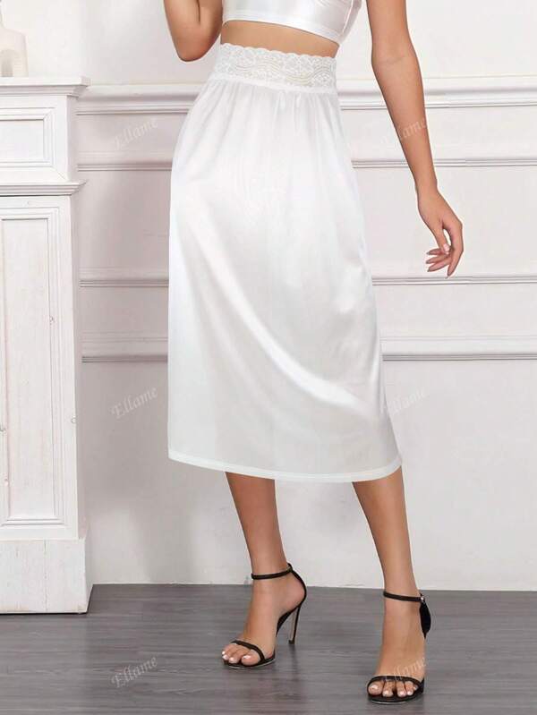 Women's Comfortable Seamless Underskirt, Elegant Floral Lace Patchwork Breathable Slip, Suitable As Skirt Lining