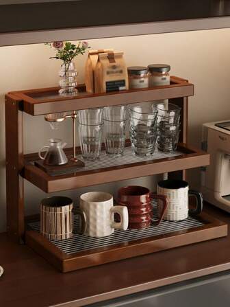 1 件创意实用优质办公桌杯架茶具收纳架，办公桌面茶盒，多层饮料收纳架