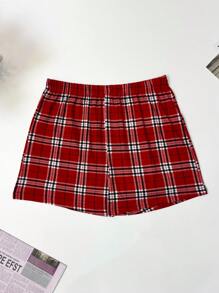 4pcs/Set Men's Plaid Print Stretchy Loose Casual Shorts, Breathable Comfortable Pajama Pants, With Elastic Waistband, Multi-Color Combination