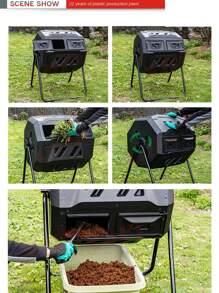 Compost Tumbler - Durable Black Plastic Garden Compost Bin With Ventilation Holes, Ergonomic Handle And Sturdy Legs, For Outdoor Yard Waste, Kitchen Scraps And Decaying Leaves - High Quality Organic Fertilizer Maker
