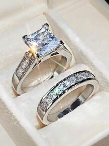2pcs/Set Women's Cubic Zirconia Ring Set, European & American Style Matching Rings