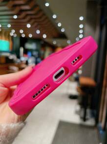 1 pieza Funda de teléfono a prueba de caídas con borde ondulado color rojo rosa sólido apta para 16 Pro Max, 11/12/13 Pro, 4 Plus, 15/15 Pro, 5 Pro Max, XR, 7/8 Plus