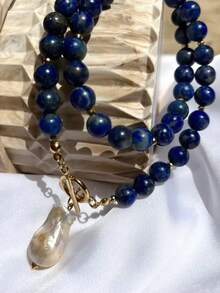 1pc Baroque-Style Faux Pearl & Geometric Beaded Copper Multi-Color Necklace For Women, Suitable For Parties, Gatherings, Ceremonies, And Daily Wear - 彩色 - 查看 5