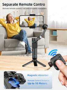 TOKQI 3-Axis Gimbal Stabilizer, AI Face Tracking Handheld Selfie Stick Tripod For Smartphones, With Adjustable LED Fill Light And Magnetic Remote Control, Anti-Shake For Photography, Videography, Vlogging, Live Streaming - Multicolor - View 7
